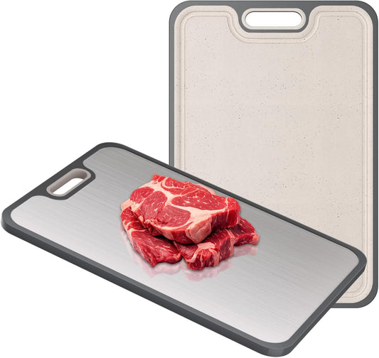 2IN1 Titanium Cutting Boards for Kitchen,Metal Cutting Boards With Pure Titanium and Wheat Straw PP,Double Sided Chopping Board with Juice Groove Dishwasher Safe Easy to Clean Non Toxic 15"X10"