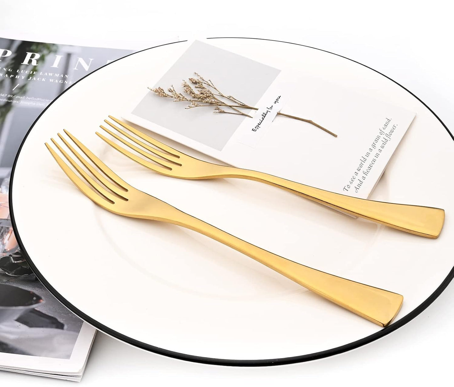 24-Piece Gold Flatware, Mirror 18/10 Stainless Steel Modern & Luxury Dinnerware Set With Serrated Steak Knife Teaspoon For Daily Use or Dinner Party Restaurant - Service For 4