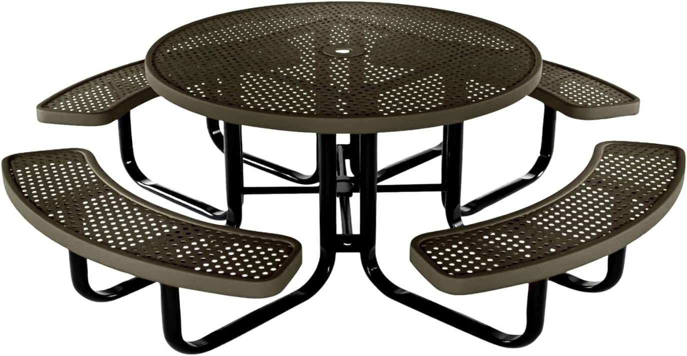 Heavy-Duty Portable Outdoor Kids Table with Umbrella Hole, Punched Steel Kids Picnic Table, Commercial-Grade, Made in America (46 in, Round, Childrens, Textured Gold Vein)