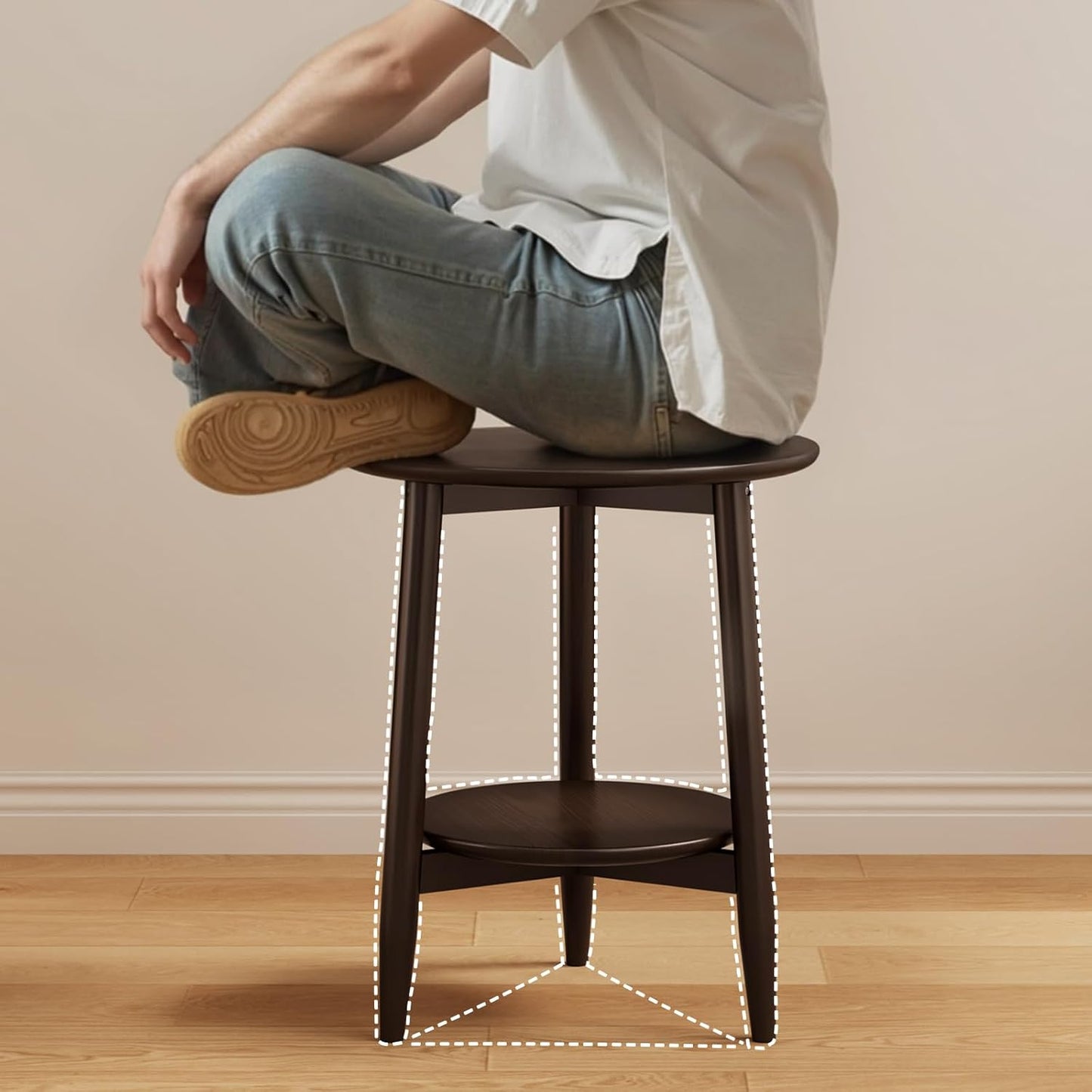 Round End Table,Solid Wood Small Round Table with Lower Shelf,Round Side Table,Nightstand for Small Spaces,Living Room,Bedroom(Walnut)