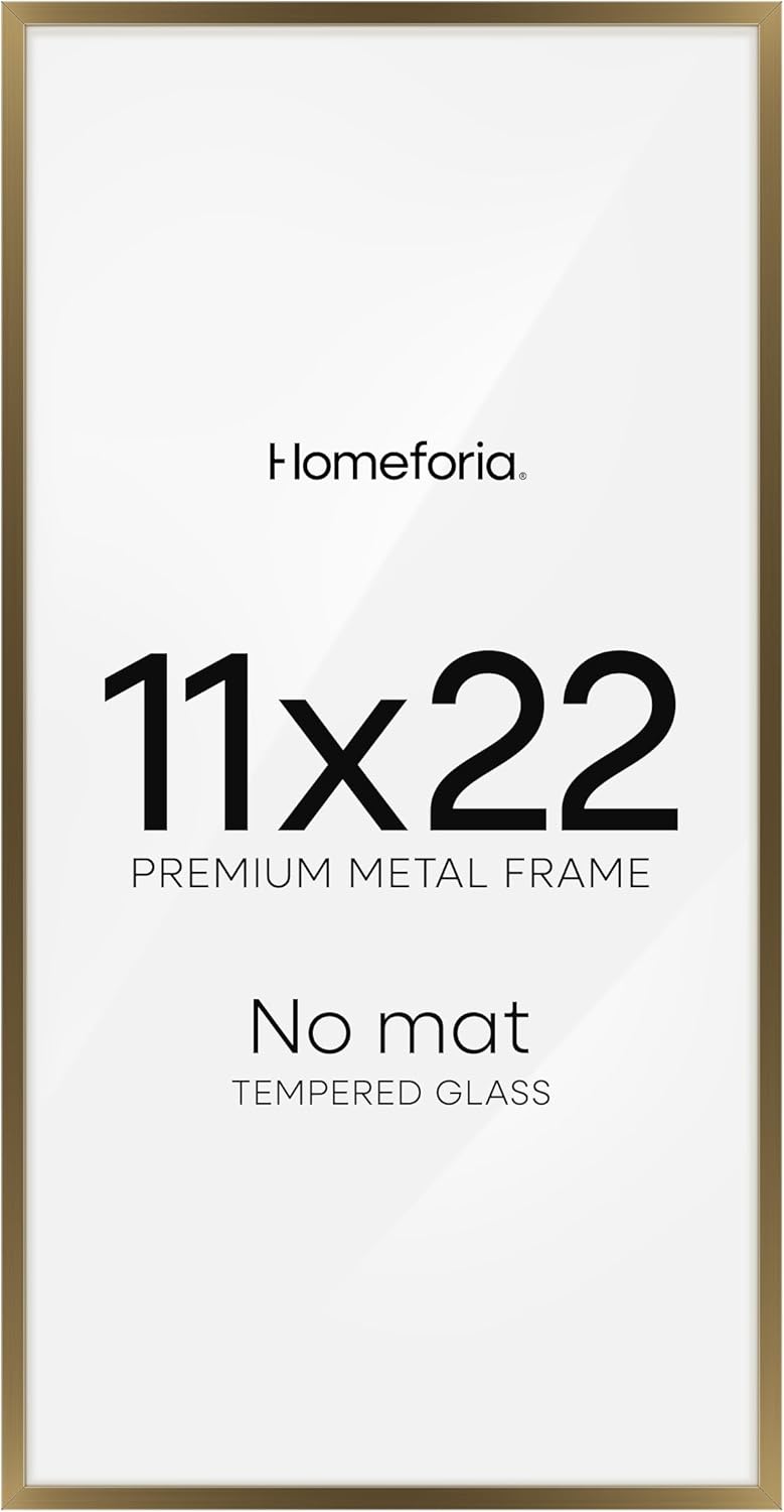 Homeforia 11x22 Bronze Newspaper Frame, High End Metal 11 x 22 Picture Frame without Mat, 22x11 Thin Bronze Poster Frames for Wall, 11by22 inch Display Photo Frames, Tempered Glass, Wall Kit, Set of 1