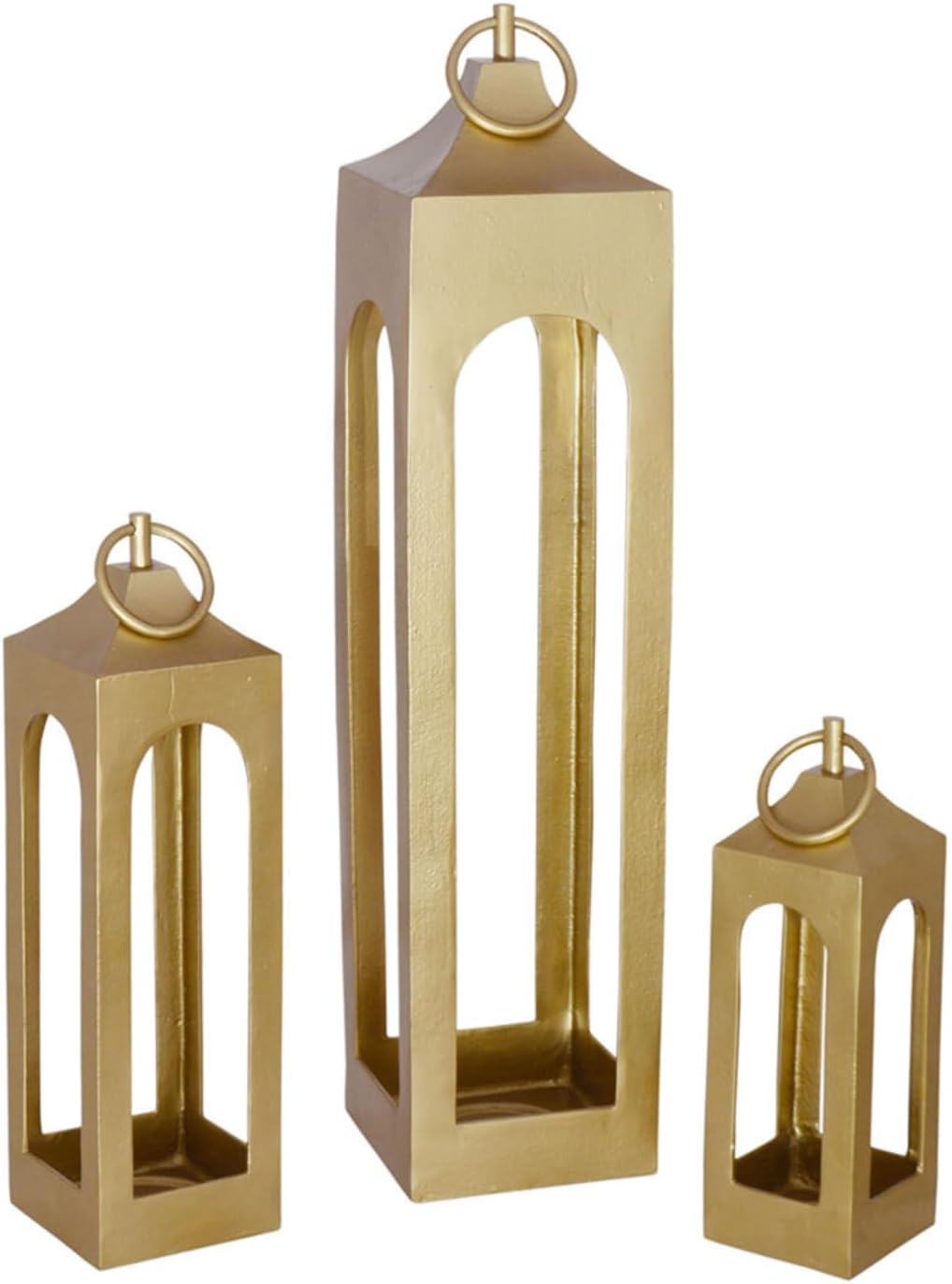 Large Brass Lantern, Rustic Metal Decorative Lantern, Candle Holder for Indoor & Outdoor, Home Decor for Patio, Garden & Tabletop, Hanging Lantern for Parties & Weddings