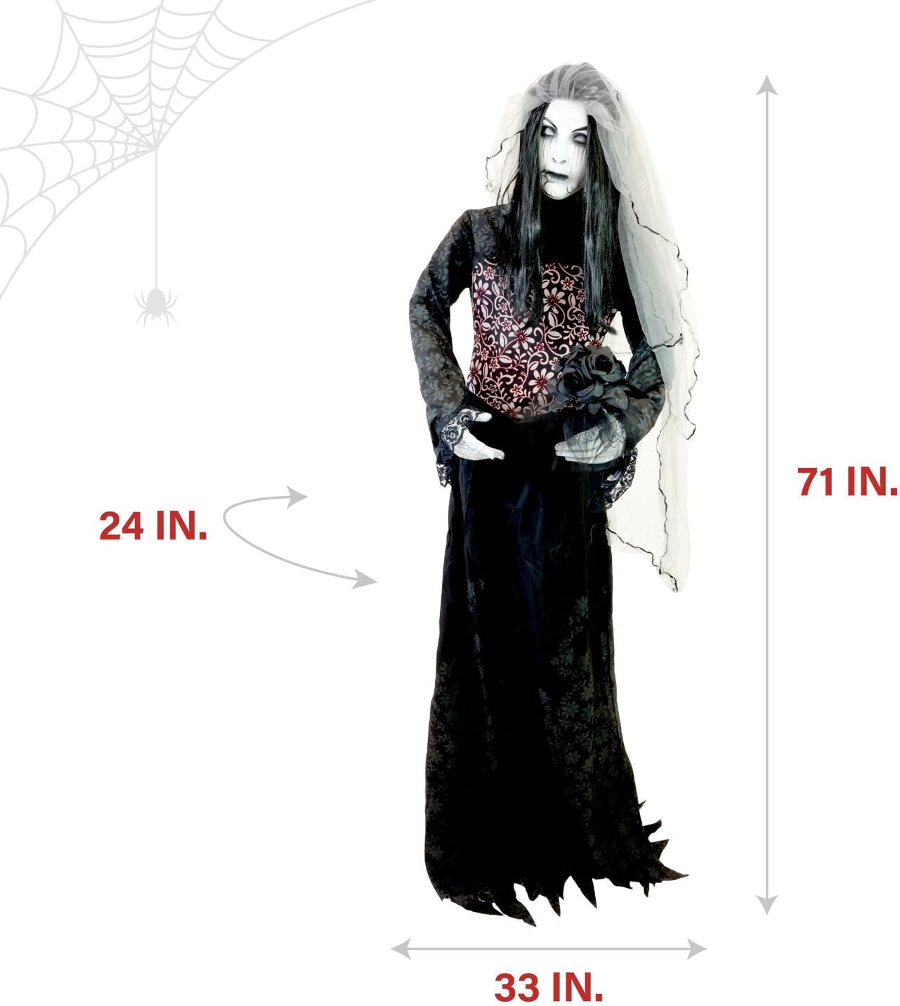 Haunted Hill Farm Rising Ghost Bride by Tekky, Battery-Operated, Sound Activated Animatronic with Sound Effects and Lights for Indoor or Covered Outdoor Creepy Halloween Decoration