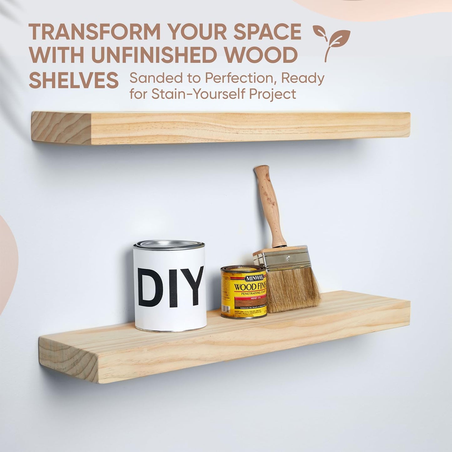 Homeforia 24 inch Natural Floating Shelf, High End Solid Real Wood 24inch Small Floating Shelves for Wall Mounted, Natural Wooden Floating Shelves, Heavy Duty Bracket, 24 X 6.5 X 1.75 in, Set of 4