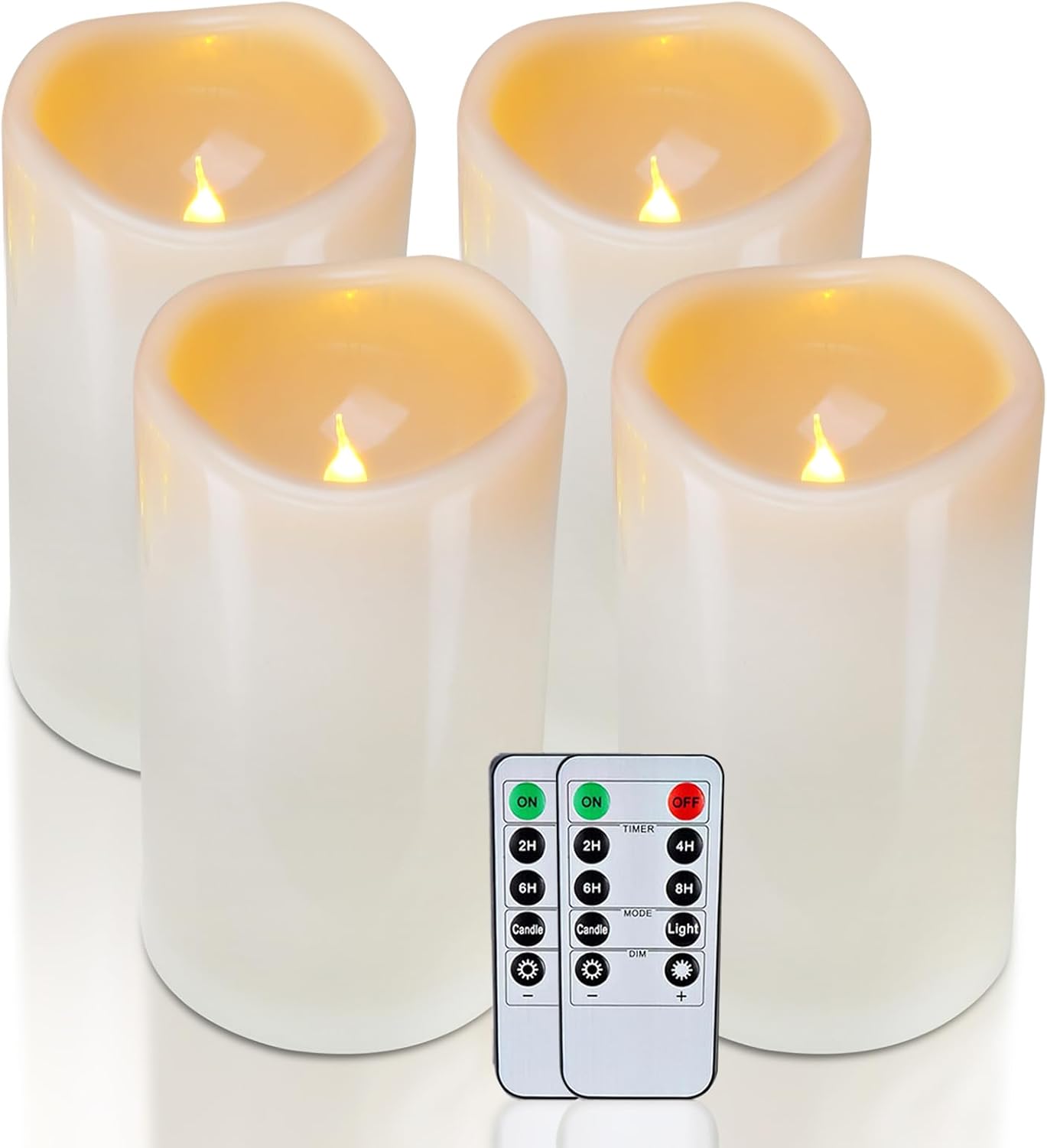 Homemory 4" x 6" Large Waterproof Outdoor Flameless Candles, Battery Operated Flickering LED Pillar Candles with Remote and Timers for Indoor Outdoor Lanterns, Long Lasting, Dark Ivory, Set of 4