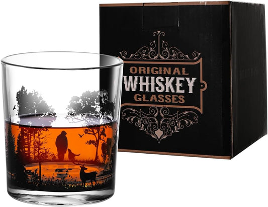 Old Fashioned Whiskey Glasses, Stemless Wine Glasses with Gift Box, 10Oz Rocks Glass for Scotch Cocktail Bourbon Vodka Liquor, Unique Gifts for Dad, Husband, Father's Day, Anniversary