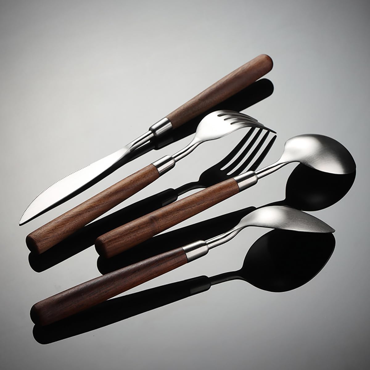 Flatware Set Wood Silverware Set for 12, Cutlery 18/8 Stainless Steel Home Kitchen Utensils Include Knifes Forks and Spoons Tableware Set Durable Dishwasher Safe 48 Piece