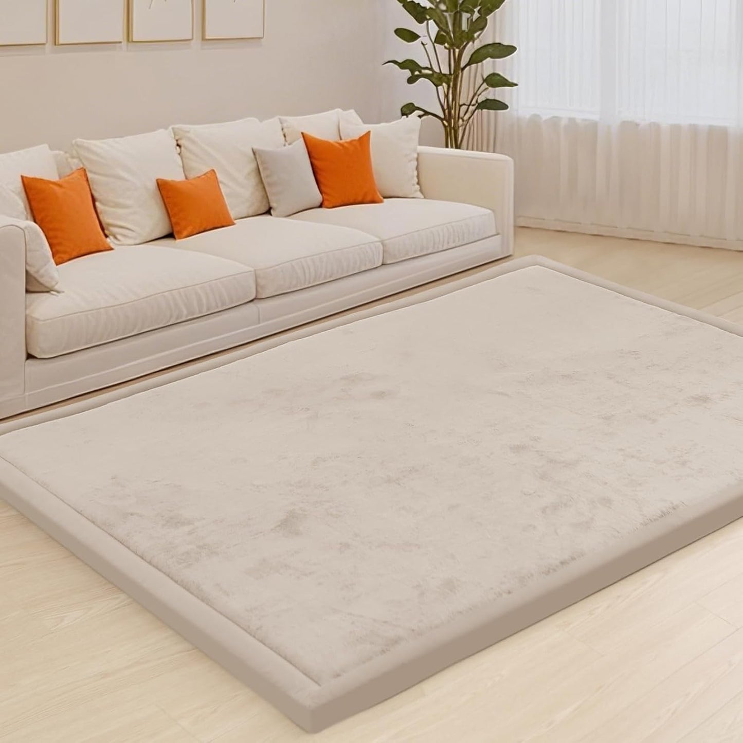 ACOMOPACK Baby Play Mat for Floor,1.3" Thick Memory Foam Area Rug for Living Room,Soft Velvet Crawling with Non-Slip Bottom for Kid,Toddler,79"×118" Tummy Time Nursery Rugs,Yoga（Beige）