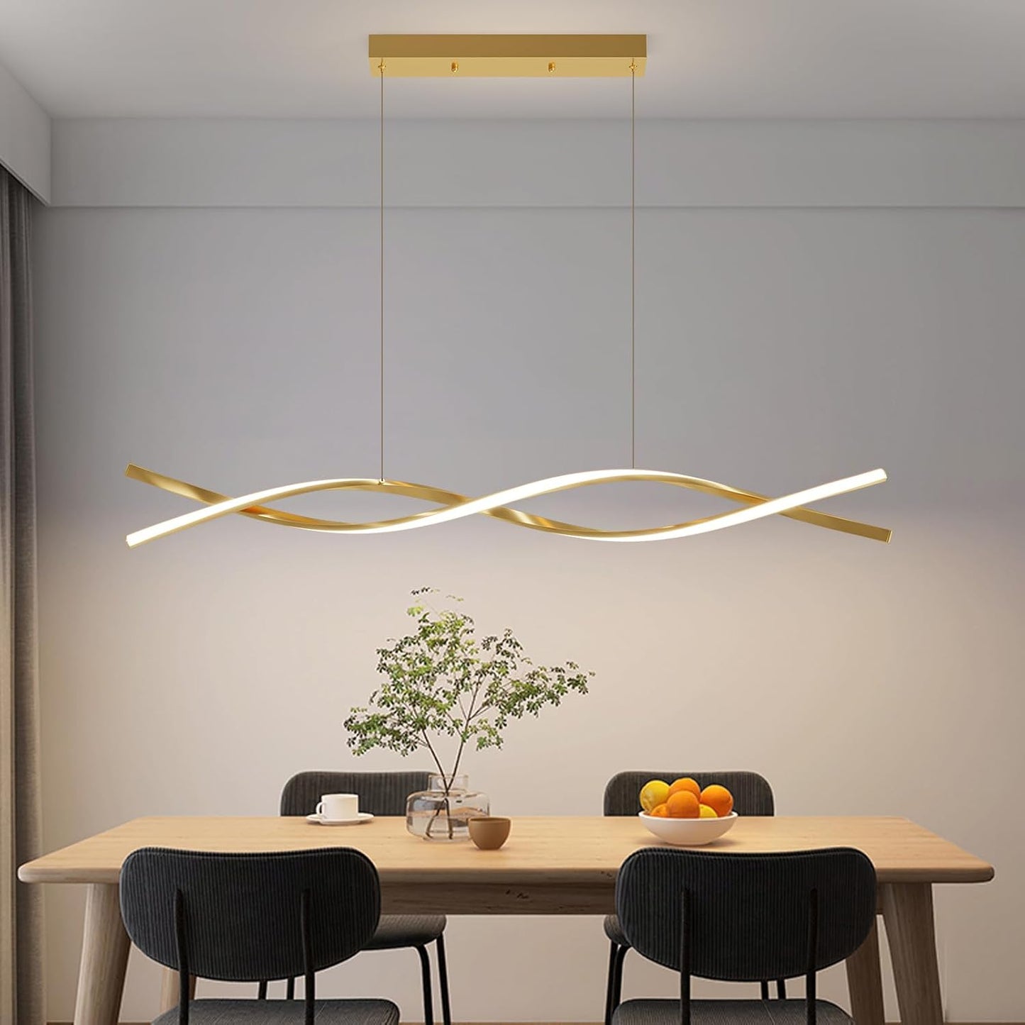 Modern Ceiling Pendant Light, with Remote Control Dimmable 3 Color Mode & Brightness Ceiling Lamp, Anti-Flicker Dining Light Fixture for Kitchen, Dining Room (Gold)
