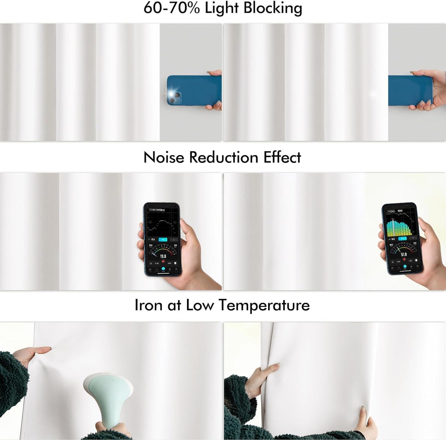 MIULEE Pure White Back Tab Light Blocking Curtains 63 Inch Length 2 Panels Set for Living Room Bedroom Privacy, Rod Pocket/Pinch Pleat Thermal Insulated Room Darkening Pleated Blackout Drapes