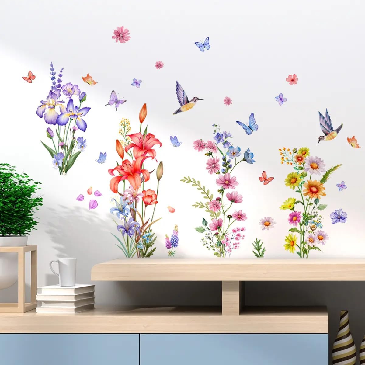 Set of 40 PCS Hello Spring Summer Window Cling Sticker Daisy, Sunflower, Birds, and Butterfly Window Stickers, Spring and Summer Decor, Home, Shop Window Glass Display Stickers (Floral with Birds)