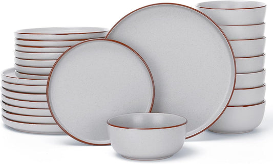 Famiware Mercury 24 Pieces Dinnerware Sets, Plates and Bowls Sets for 8, Microwave and Dishwasher Safe Dish Set, Light Grey