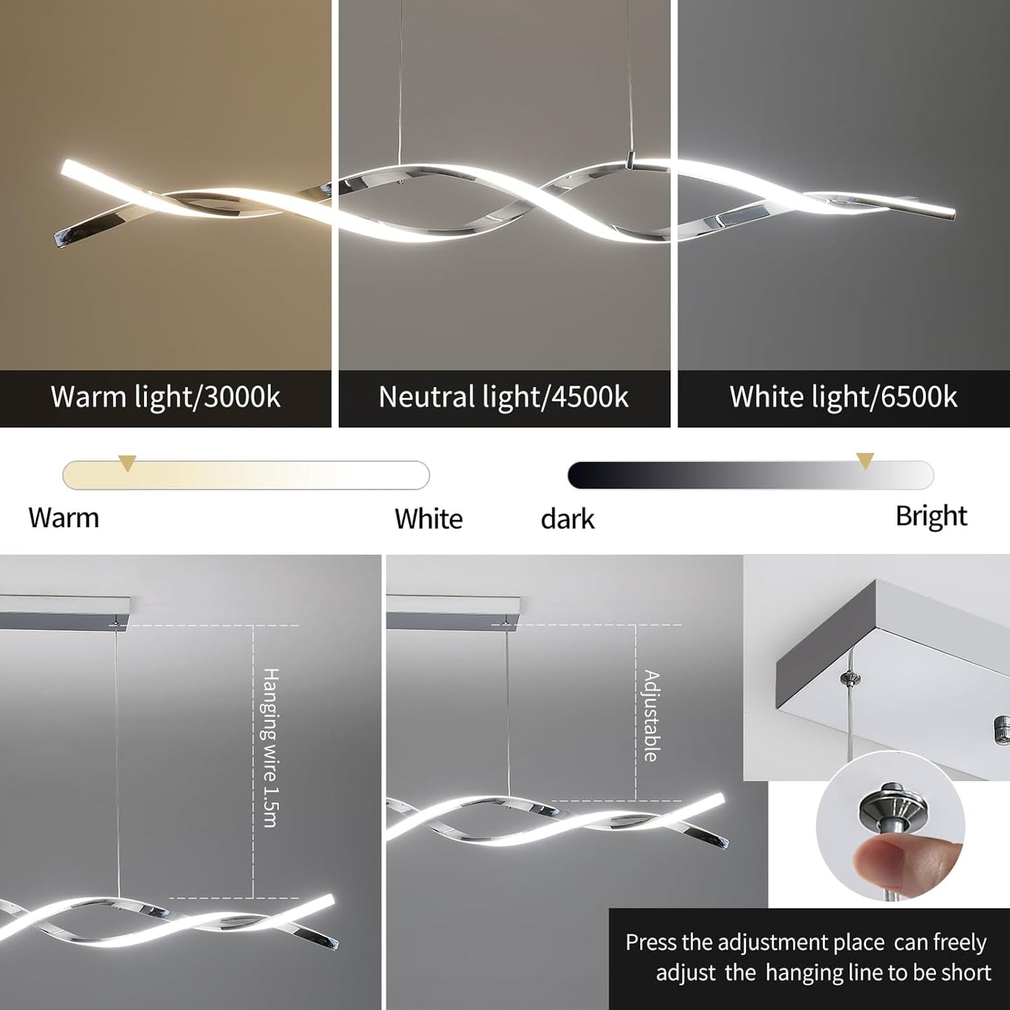 Modern Ceiling Chandelier Light, Acrylic Anti Flicker Pendant Lamp with Remote Control Dimmable 3 Color Mode & Brightness (Warm Cool Neutral Light) for Kitchen Bar