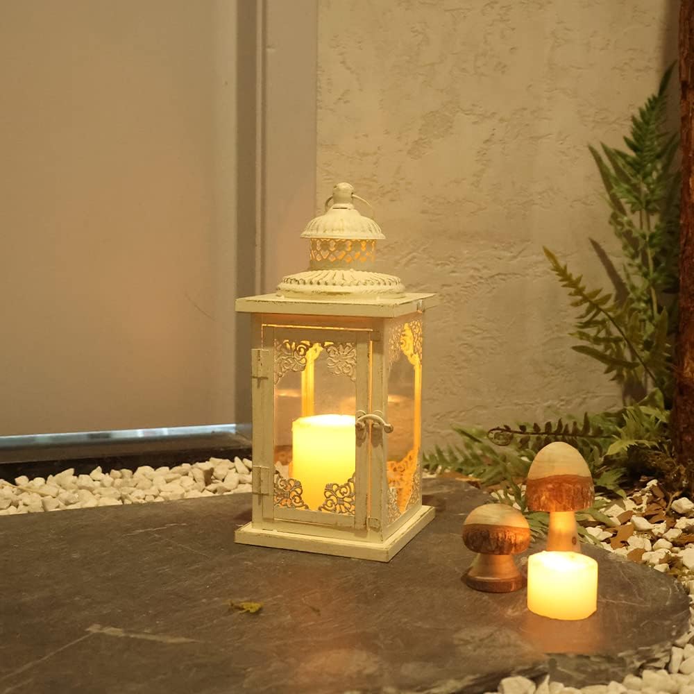 NEEDOMO Large Lanterns Decorative Indoor, 14'' Vintage Outdoor Lanterns with Clear Glass, Metal Candle Holder Lantern Rustic Farmhouse Shelf Decor for Indoor Outdoor Events Wedding and Party