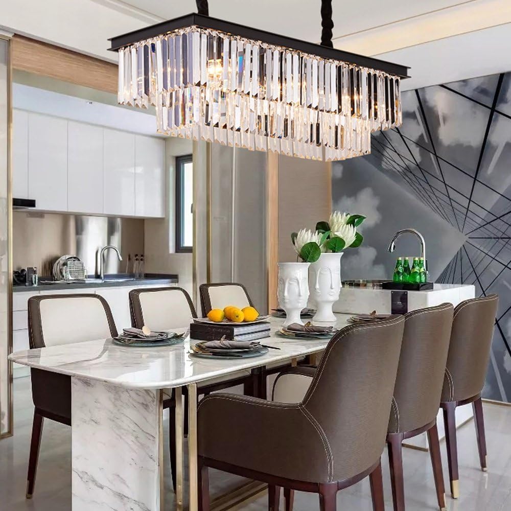 L39.4 W10.2 Rectangle Modern Crystal Chandeliers Lighting Pendant Ceiling Lights Fixture Lamp for Dining Living Room