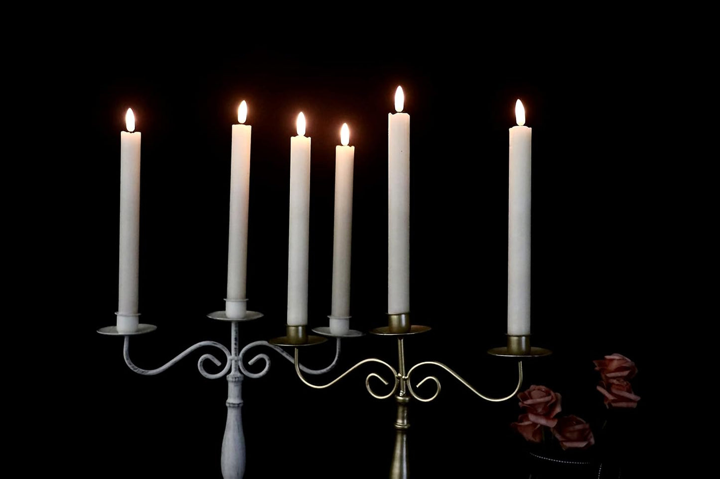 GenSwin Flameless Flickering Taper Candles with 2 Remote Controls and Timer, Real Wax 3D Wick Light Window Candles Battery Operated Pack of 8, Christmas Home Wedding Decor(White, 0.78 X 9.64 Inch)