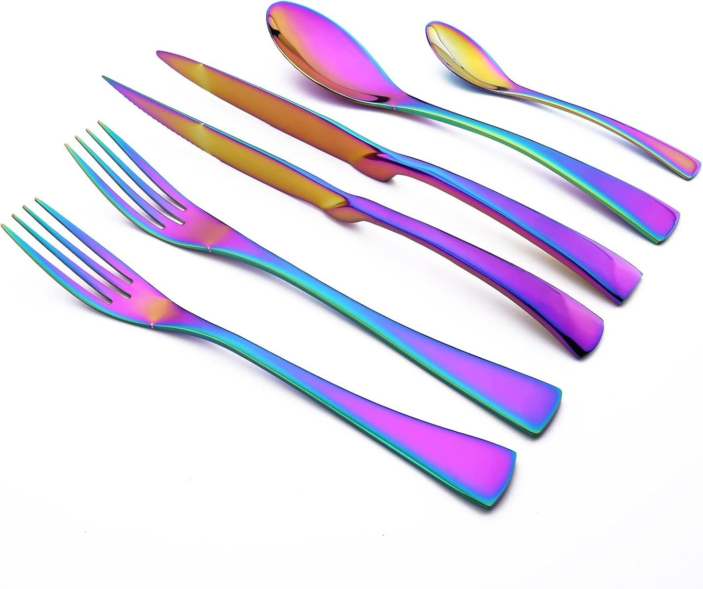 24-Piece Rainbow Flatware, Mirror 18/10 Stainless Steel Modern & Luxury Dinnerware Set With Serrated Steak Knife Teaspoon For Daily Use or Dinner Party Restaurant - Service For 4
