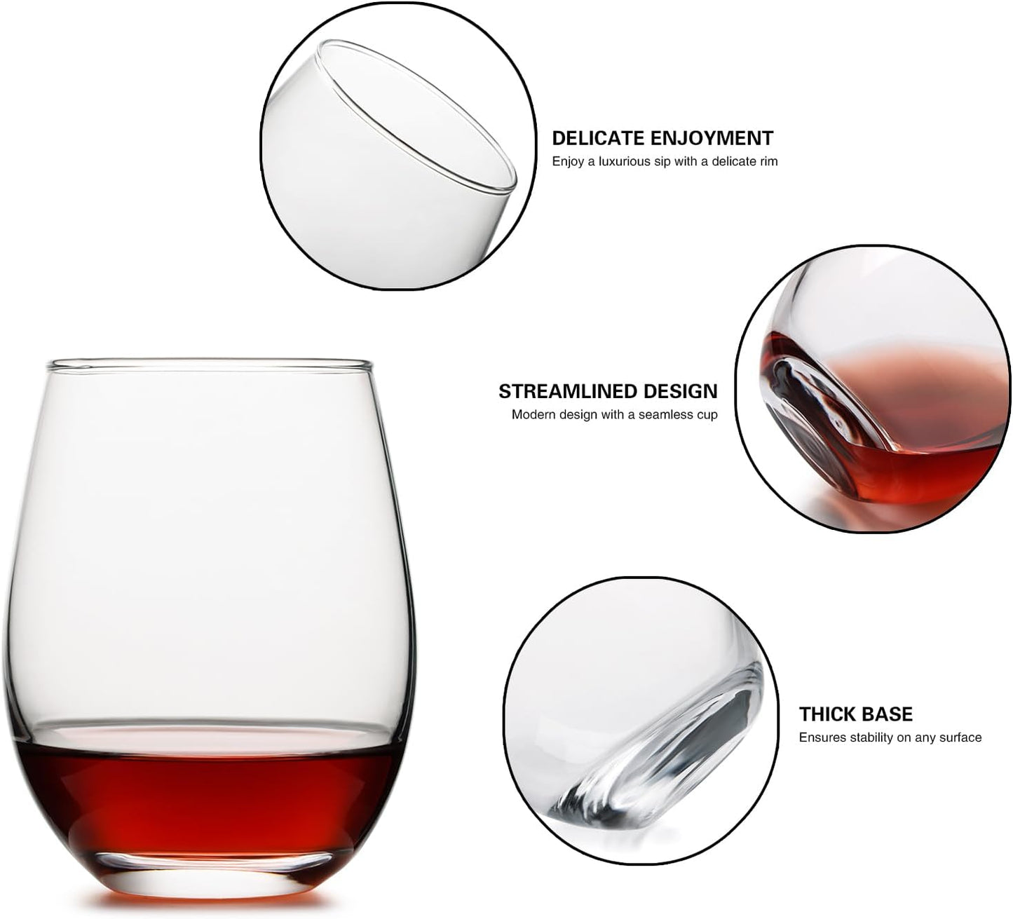Stemless Wine Glasses Set of 8, 18 Ounces Red & White Wine Glasses for Party, Lead-free, Ideal Wine Accessories Gift (Clear)