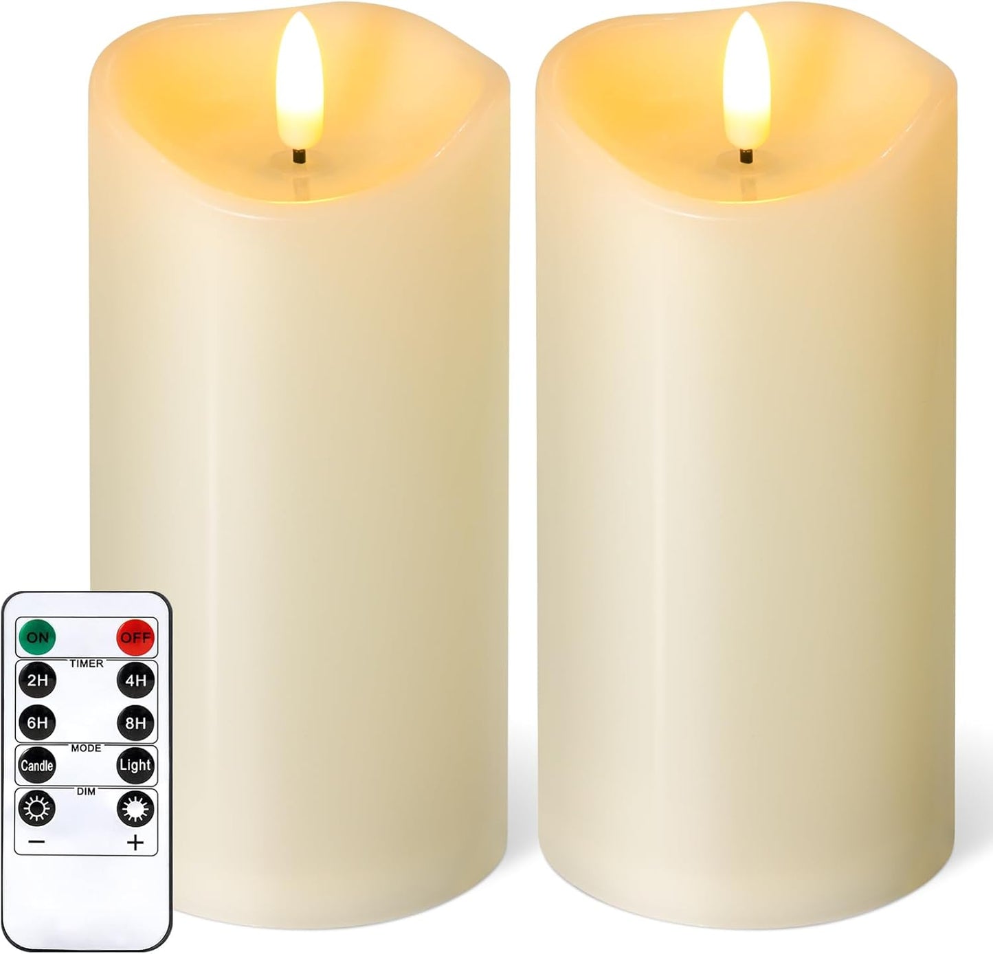 NURADA Outdoor Flameless Candles with Remote Timer - Waterproof Realistic Flickering LED Pillar Electric Battery Operated Fake Candle for Holiday Home Wedding Fireplace Decor - Ivory 2 Pack (6" 6")