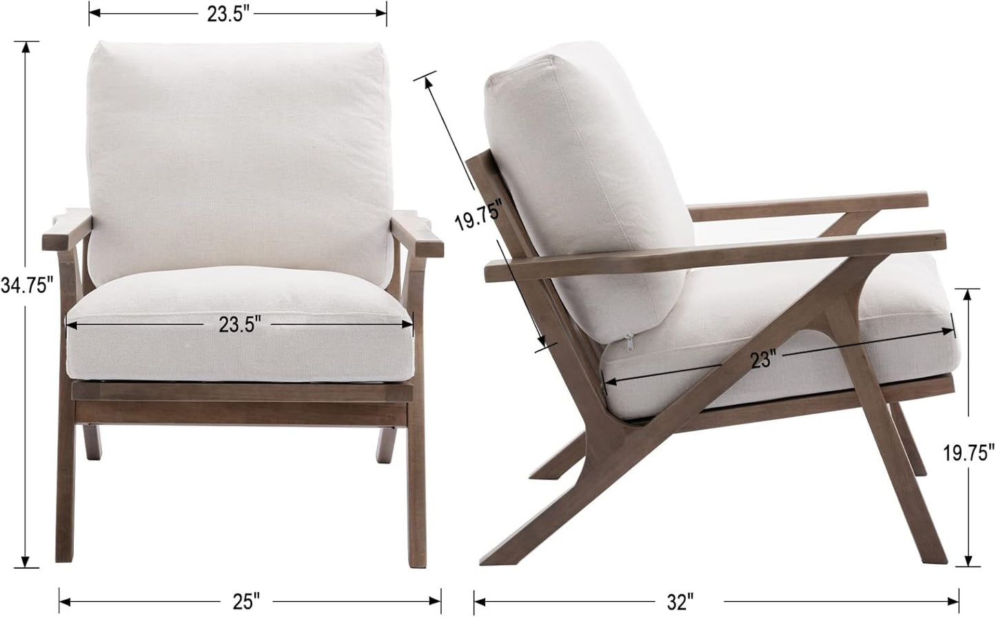 chairus Mid Century Accent Armchair Modern Upholstered Lounge Chair Compfy Leisure Arm Chair for Living Room Fireplace/Bedroom/Reception/Dorms, Linen Fabric White