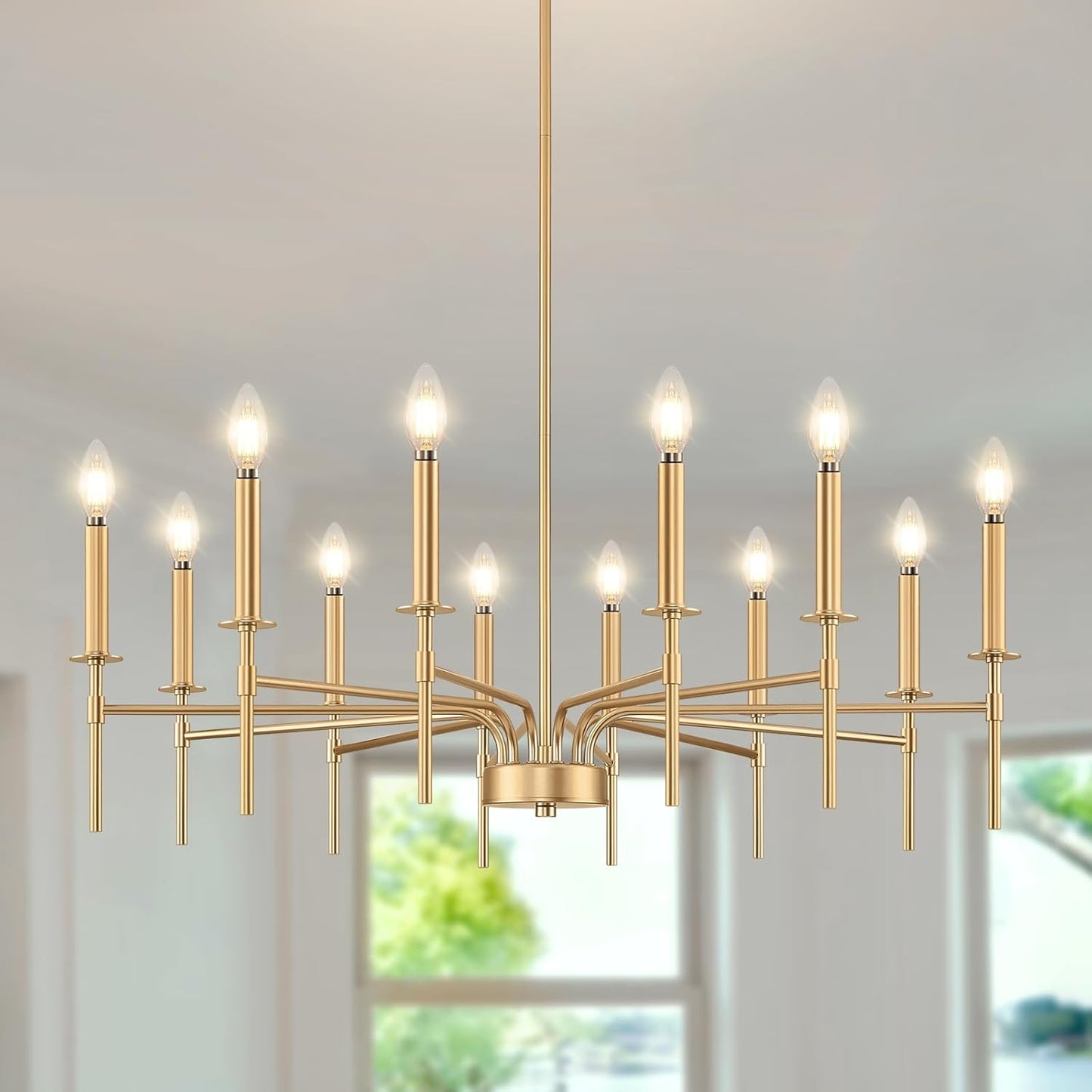 12 Light Gold Chandelier Light Fixture, Modern Farmhouse Chandeliers for Dining Room Light Fixture, Metal Candle Pendant Chandelier for Foyer Entryway Stairs Living Room Bedroom Kitchen