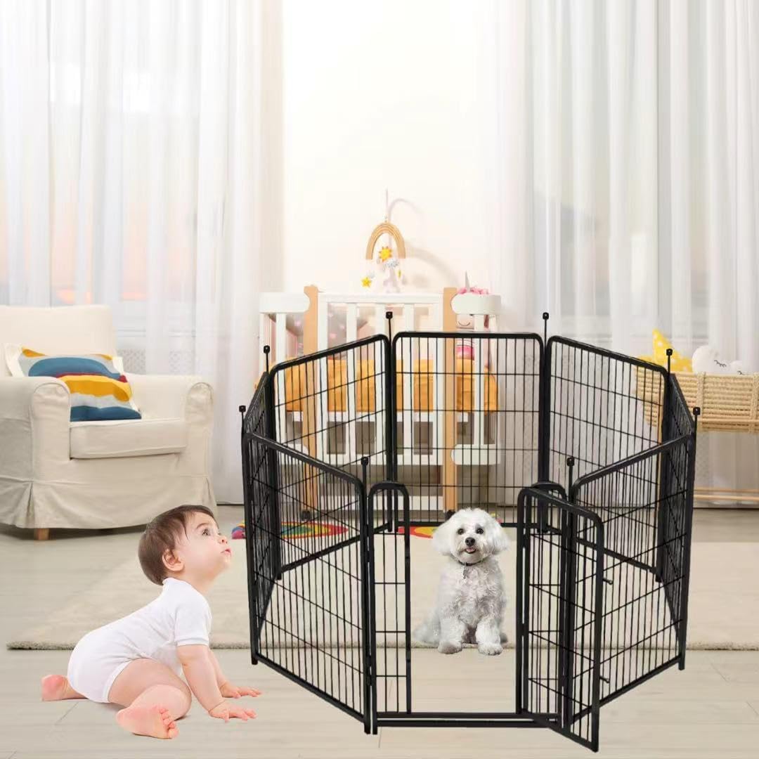 14 Panels Tall Garden Fence with Gate, 36 in(H) X31 Ft(L) Wide Door Low Sills Dog Fencing Outdoor for Yard, Black Garden Fence for Dogs Rabbits