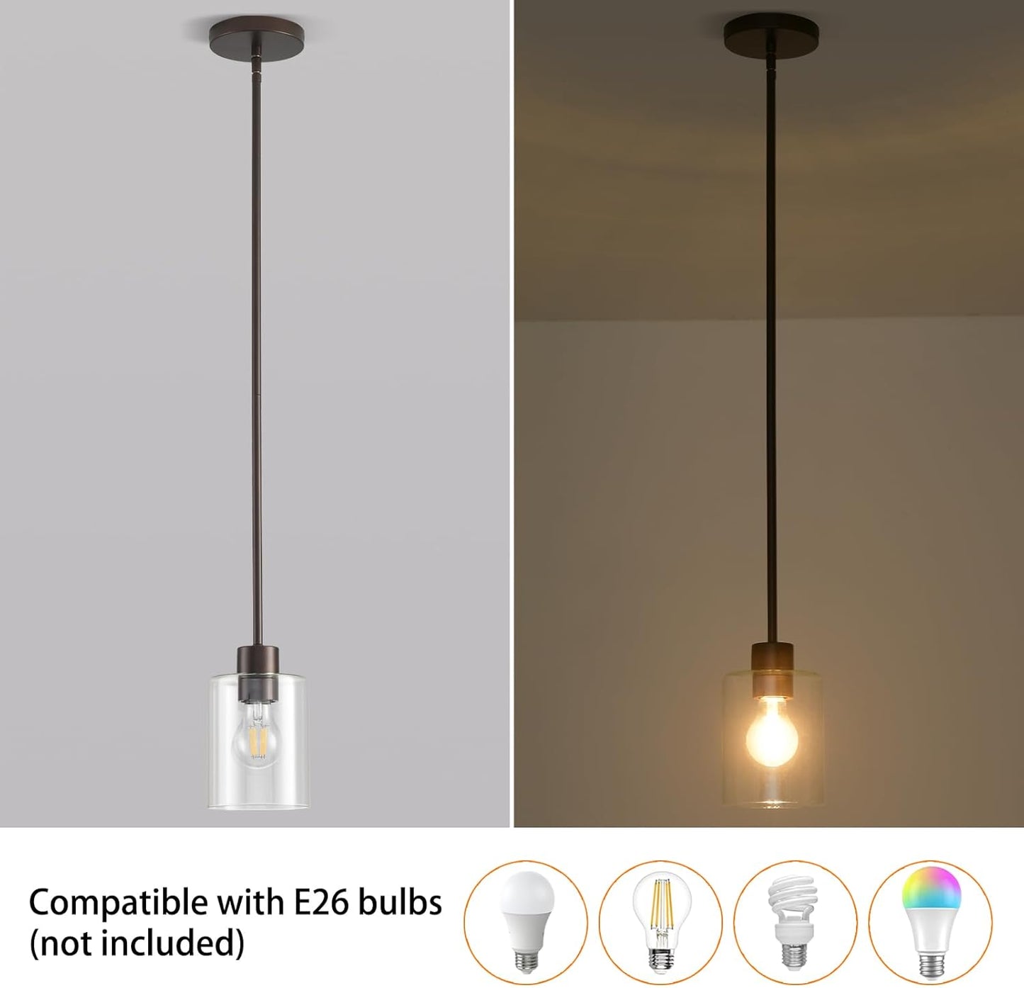 Oil Rubbed Bronze Pendant Lights Kitchen Island - Clear Glass Pendant Light Fixture Multiple Stems Rods 3 Units 12 Inch 3 Units 4 Inch (3 Pack Oil Rubbed Bronze Downrod)