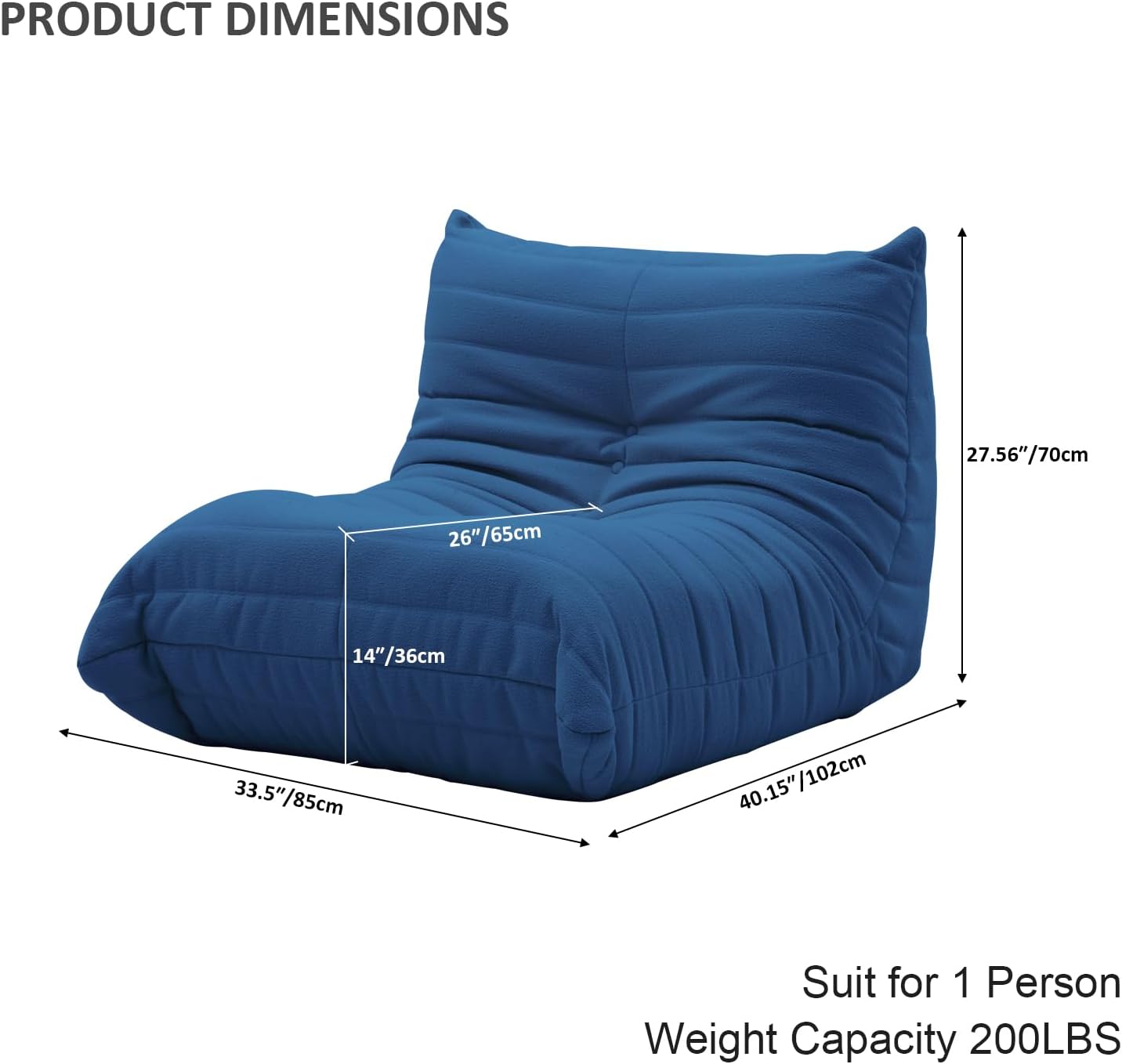 Luxury Sofa Couch Chair, Lazy Floor Seating, Fireside Bean Bag Chair, Ergonomic Tatami Sofa Lounger for Living Room, Bedroom, Office, Single Seat, Blue