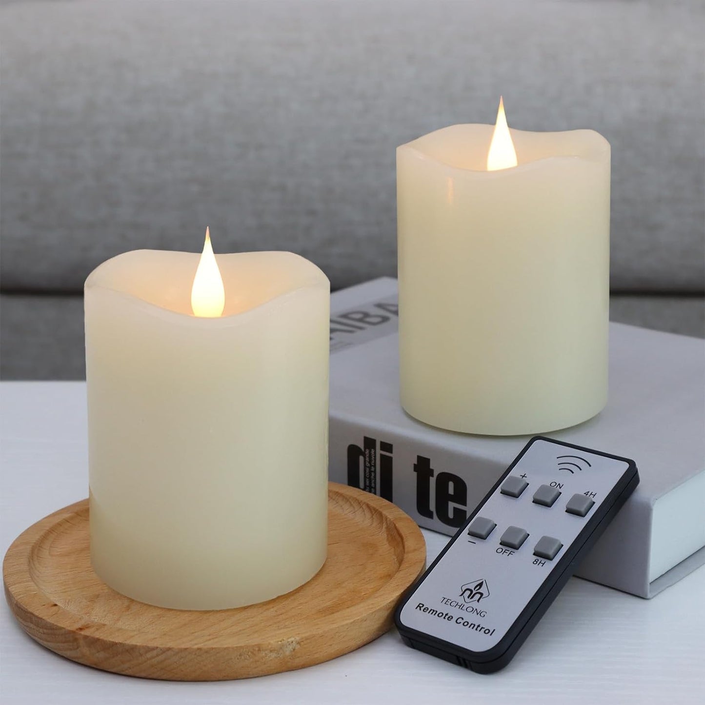 Flameless Candles Battery Operated with Remote Timer, 3D Moving Flame Flickering, Last 600+ Hours Battery Candles, 3" x 4" Ivory Real Wax Electric LED Candle for Wedding Party, Set of 2