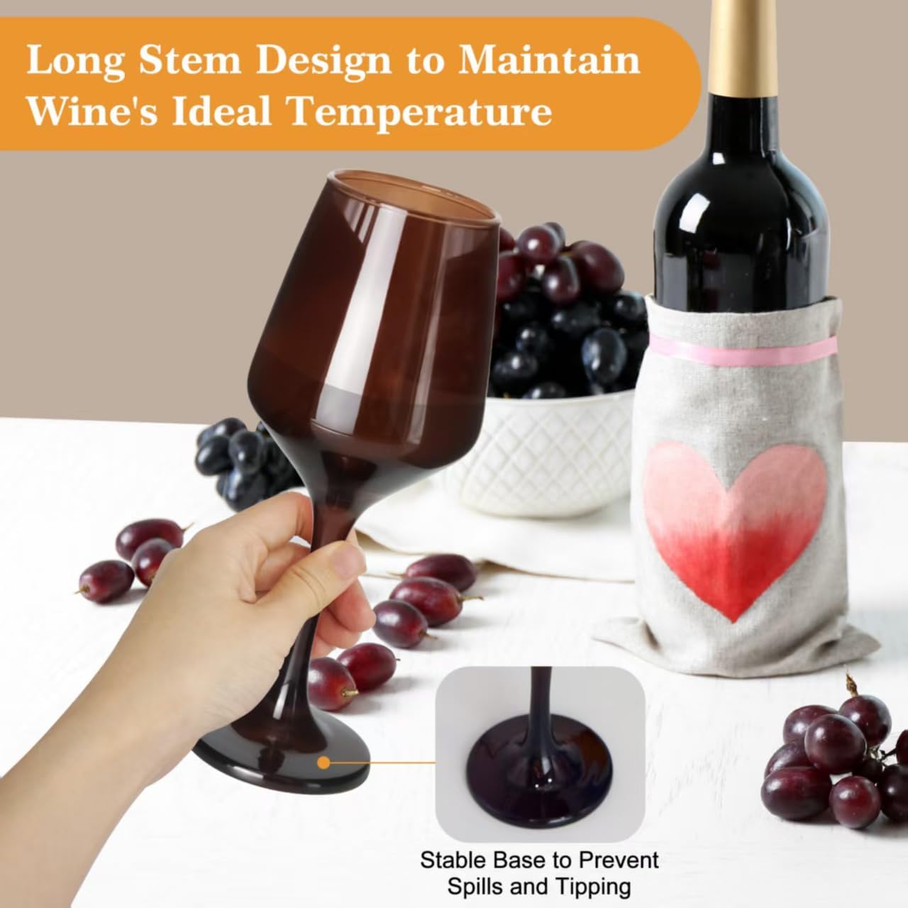 Colored Wine Glasses Set of 6-12oz Colorful Long Stem Wine Glass Cups, Multi Color Pretty Crystal Glassware, Hand Blown Goblets Drinkware, Unique Drinking Stemware Holiday Gift Set for Women