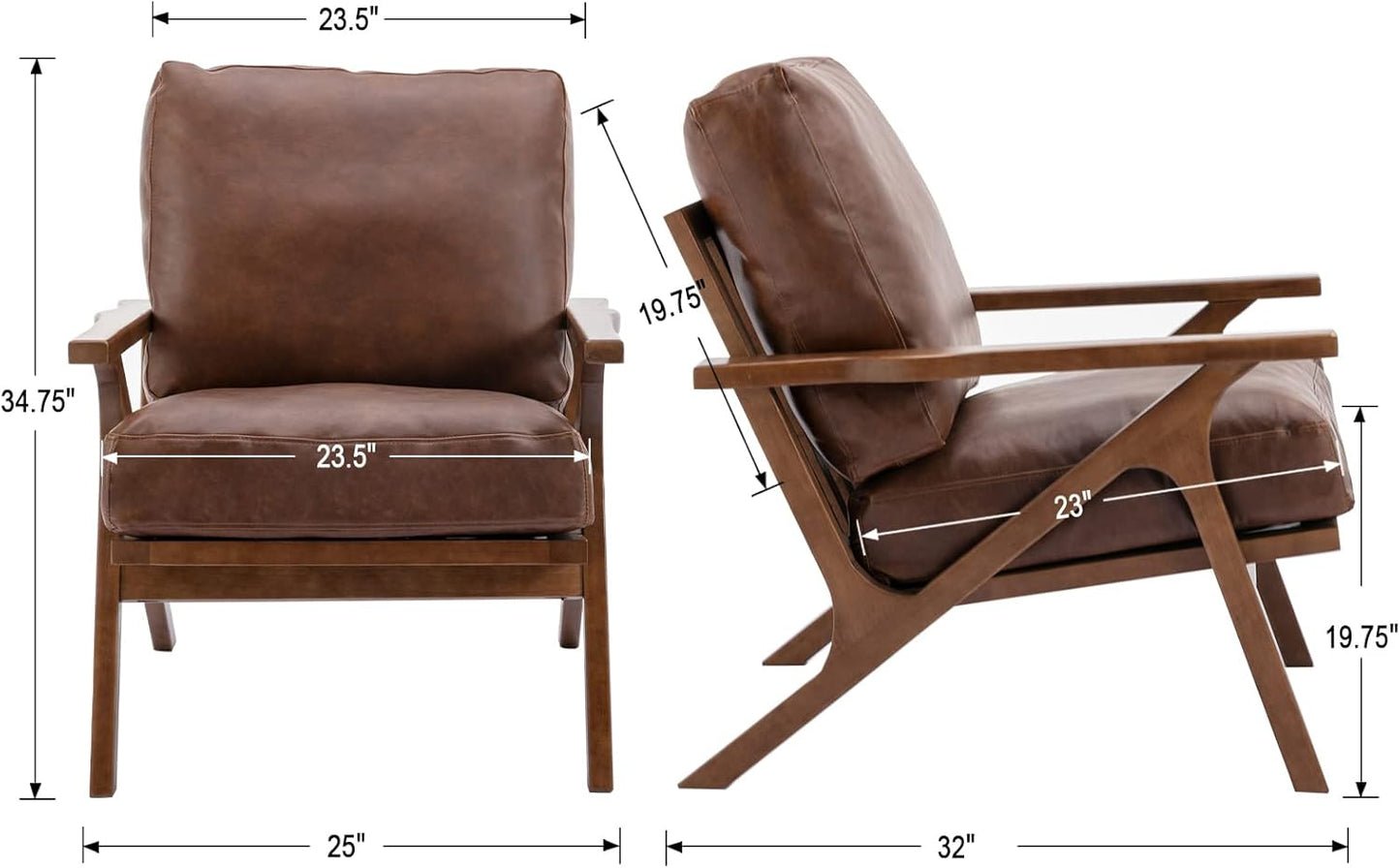 chairus Leather Accent Chairs Mid Century Modern Armchairs Compfy Upholstered Lounge Sofa Chairs for Living Room Fireplace/Bedroom/Reception/Dorm, Set of 2, PU Brown