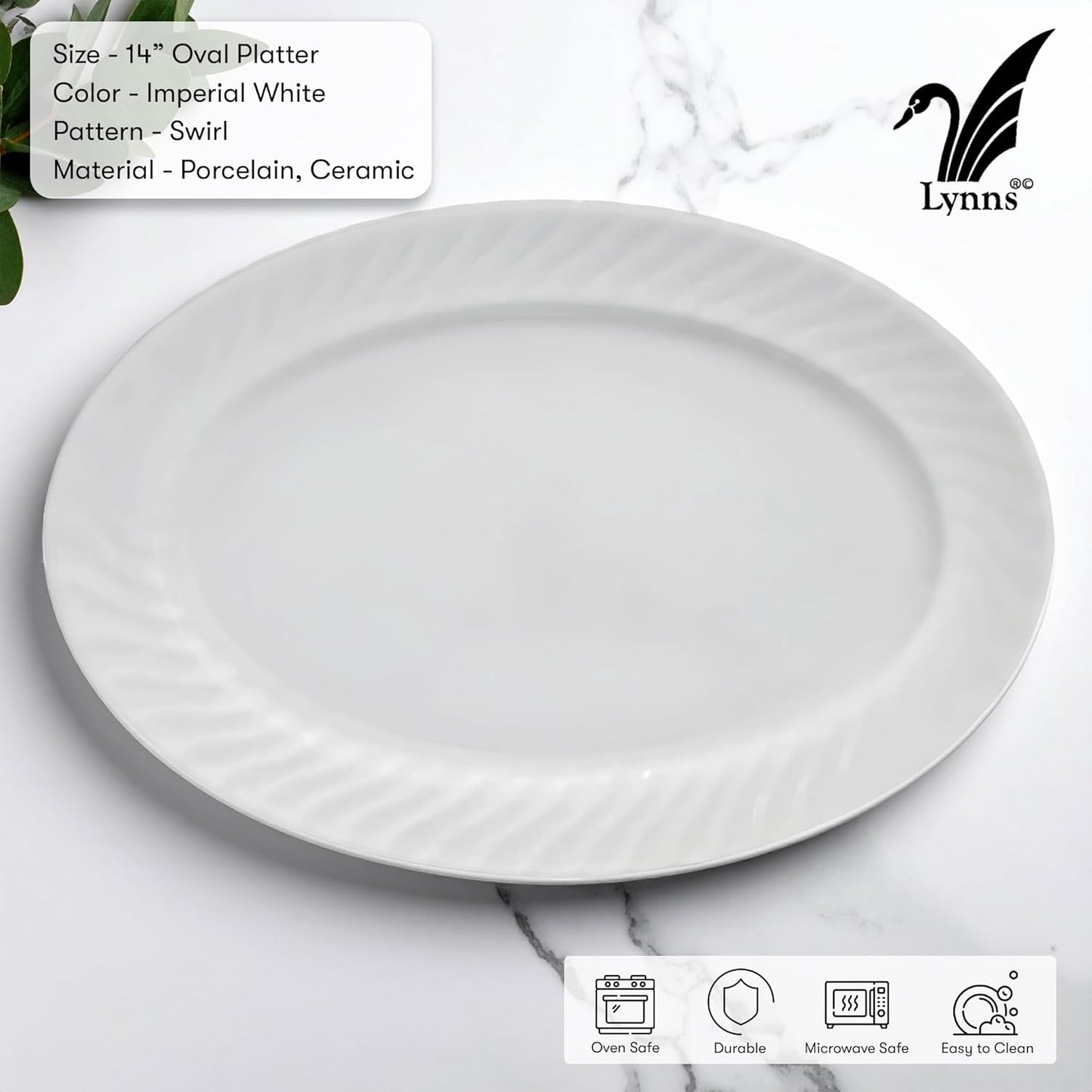 Lynns Paradise Imperial White 14-Inch Oval Platter, Set of 2, White; Heavy Duty; Chip Resistant; Lead and Cadmium Free; Freezer to Oven Safe up to 500°F