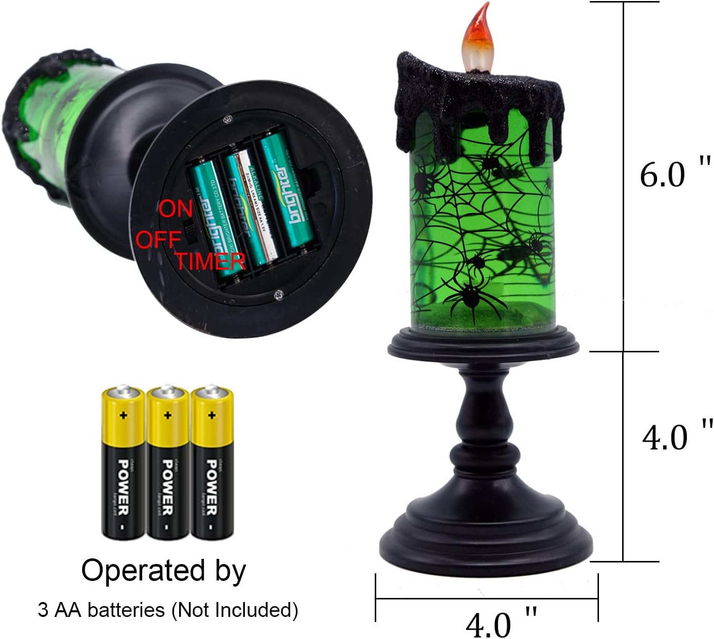 Eldnacele Halloween Snow Globe Candles Lighted Lamp, Battery Operated Spooky Spinning Water Glittering Tornado Candle Flameless Candles Table Centerpiece for Halloween Decoration Indoor(Spider)