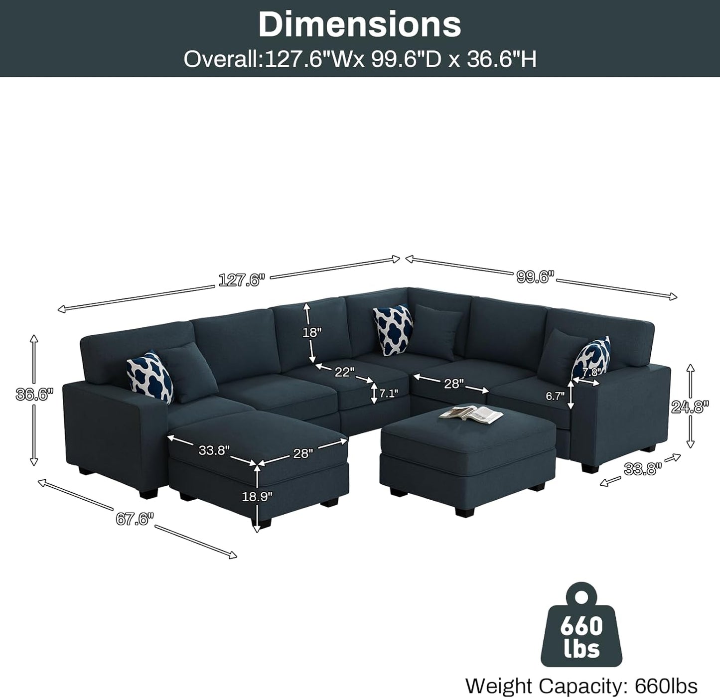 L Lengend Vansen Modular Sectional Sofa U Shaped Couch with Ottoman Modern Reversible Corner Sectional Couch for Living Room (Charcoal, U Shaped Sofa-3)