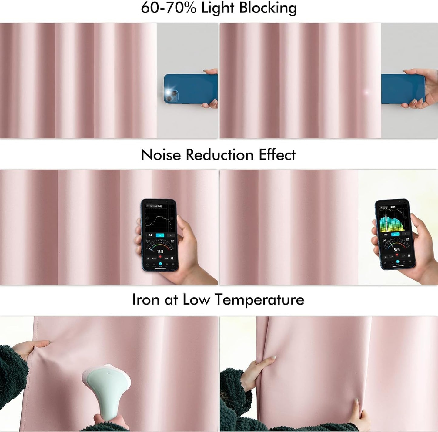 MIULEE Baby Pink Back Tab Blackout Curtains 96 Inch Long 2 Panels Set for Living Room Bedroom, Rod Pocket/Pinch Pleated Long Thermal Insulated Room Darkening Light Blocking Floor to Ceiling Drapes