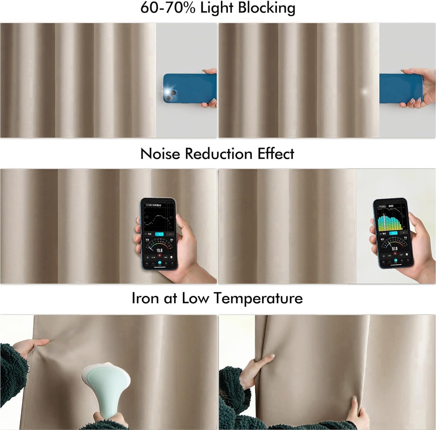 MIULEE Taupe Back Tab Blackout Curtain 96 Inch Long 2 Panels Set for Bedroom, Rod Pocket/Pinch Pleat Thermal Insulated Living Room Darkening Pleated Light Blocking Floor to Ceiling Drape