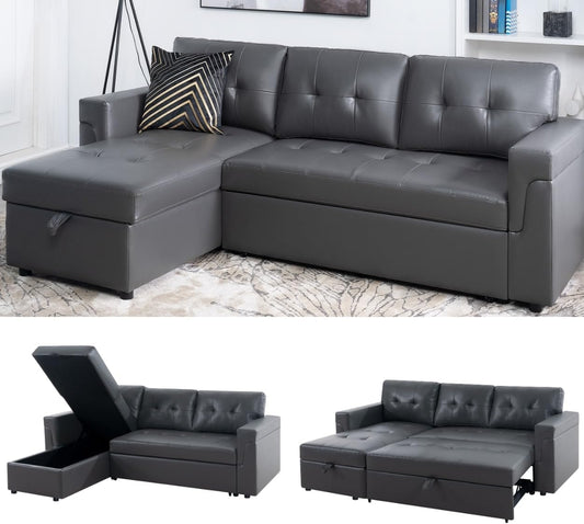 Naomi Home Modern Sectional Sofa with Storage Chaise Gray/Air Leather