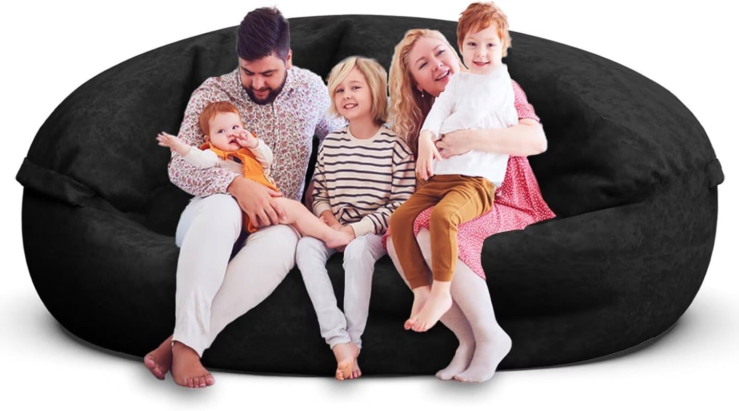 Bean Bag Chair for Adults 7FT,Soft Removable Cover for Teens/Girls Bedroom,Fluffy Giant Round Floor Beanbag Lounger Chairs (No Filler,Black)