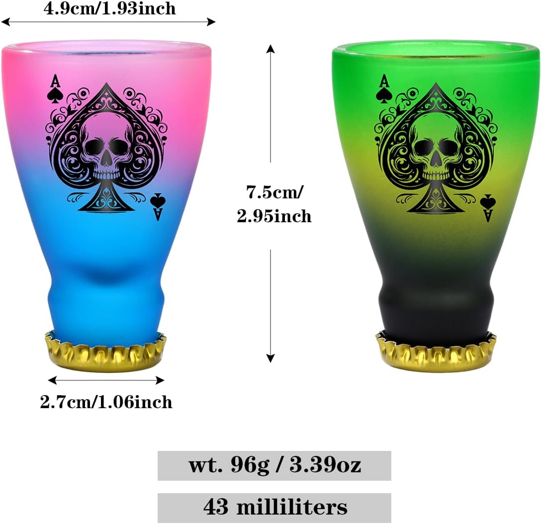 Spades Skull Pattern Glass Shot Glasses, Unique Wine Bottle Shot Glass, 43ml Shot Cups Set of 2 with Gift Box for Alcohol Shots, Vodka, Expresso, Tequila & Dessertsor, Gothic Christmas Gift
