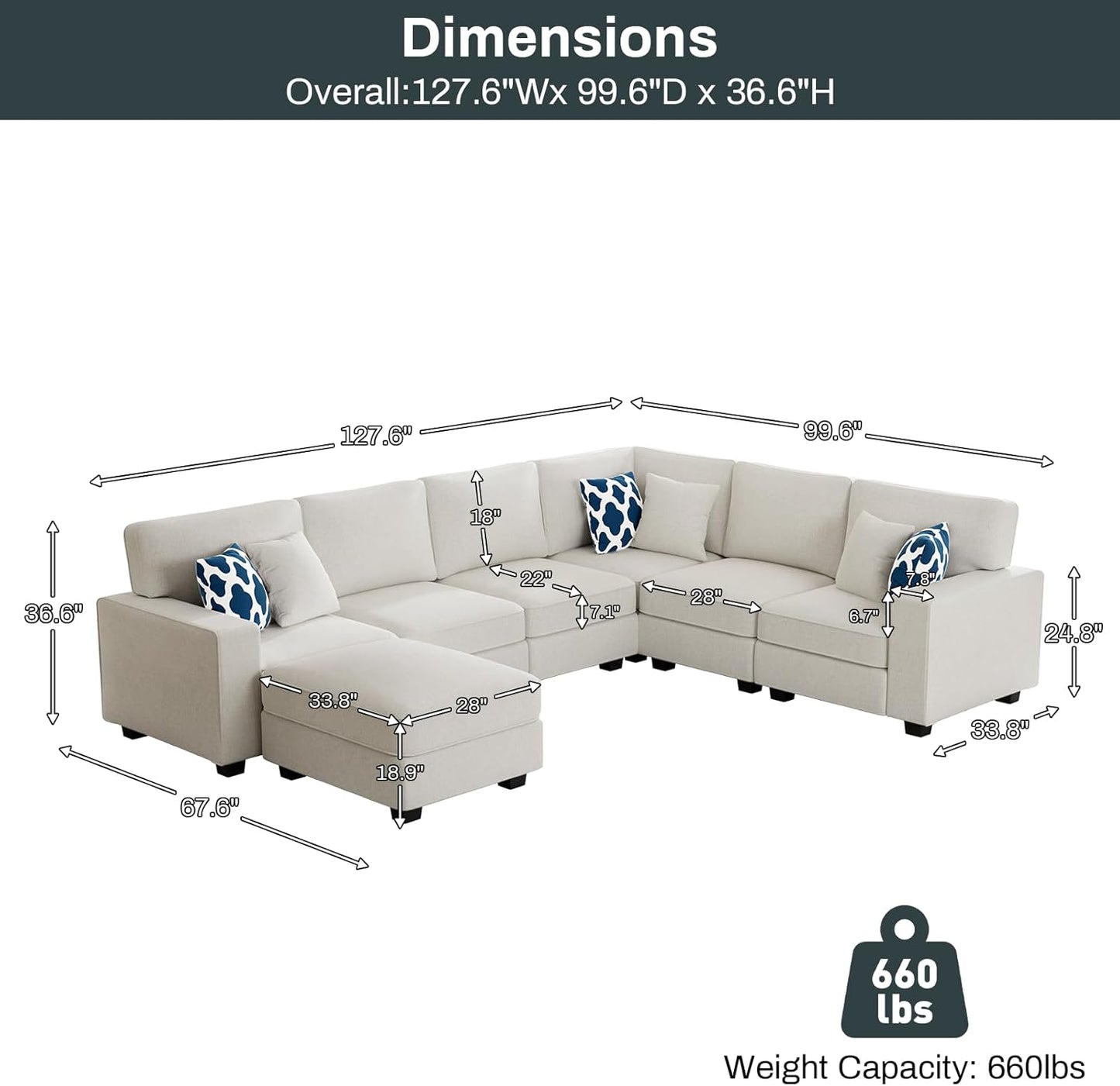 L Lengend Vansen Modular Sectional Sofa U Shaped Couch with Ottoman Modern Reversible Corner Sectional Couch for Living Room (Cream, U Shaped Sofa-2)