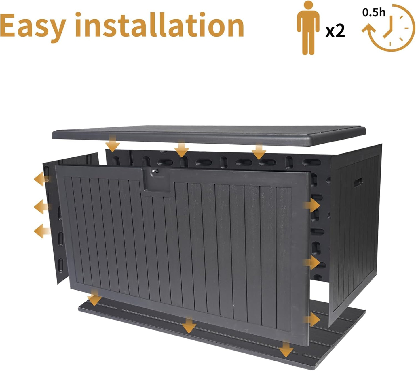 200 Gallon Outdoor Storage Box Waterproof, Extra Large Plastic Outside Deck Box Weatherproof, Resin Patio Storage Bin with Lock and Lids for Patio Cushions, Black