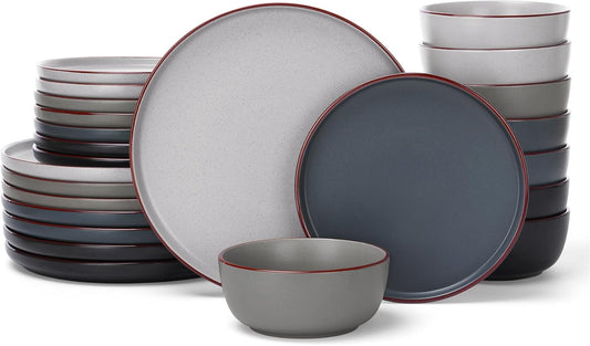 Famiware Mercury 24 Pieces Dinnerware Sets, Plates and Bowls Sets for 8, Microwave and Dishwasher Safe Dish Set, Multi-color