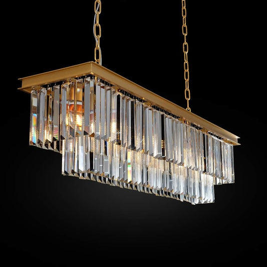 L39.4 W10.2 Gold Rectangle Modern Crystal Chandeliers Lighting Pendant Ceiling Lights Fixture Lamp for Dining Living Room