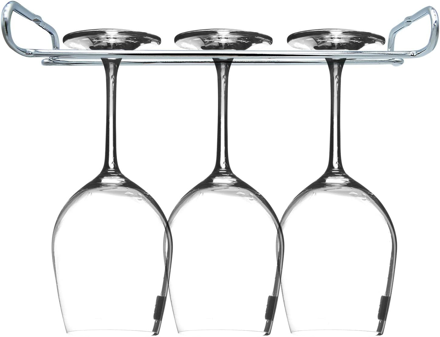 10 Inch Wine Glass Rack Under Cabinet Shelf Stemware Storage Hanging Hanger Organizer Glasses Holder with Drying Under Counter Metal for Kitchen and Bar Set of 4 Silver