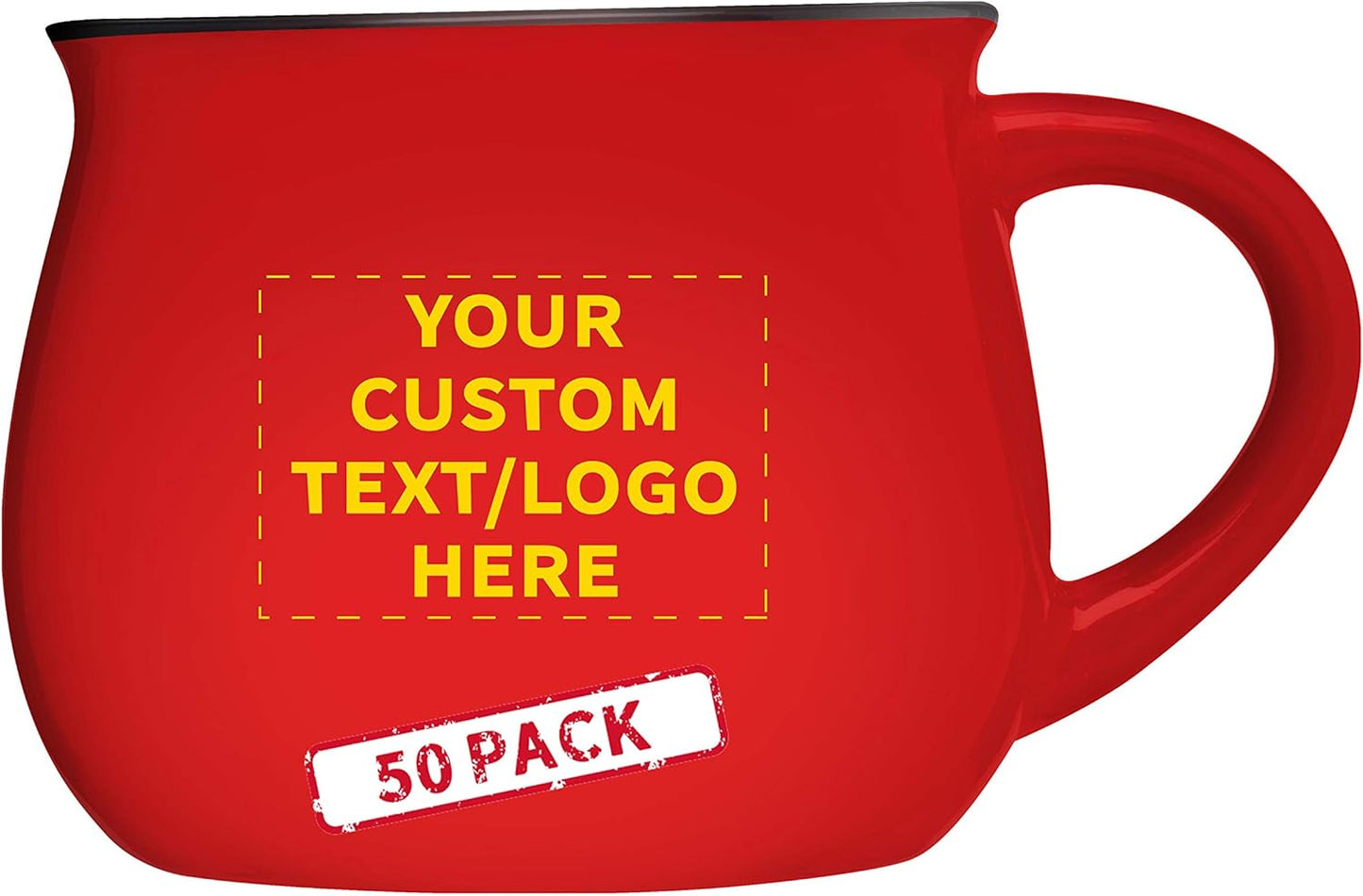 Custom Glazed Campfire Coffee Mugs 12 oz. Set of 50, Personalized Bulk Pack - Perfect for Coffee, Tea, Espresso, Hot Cocoa, Other Beverages - Red