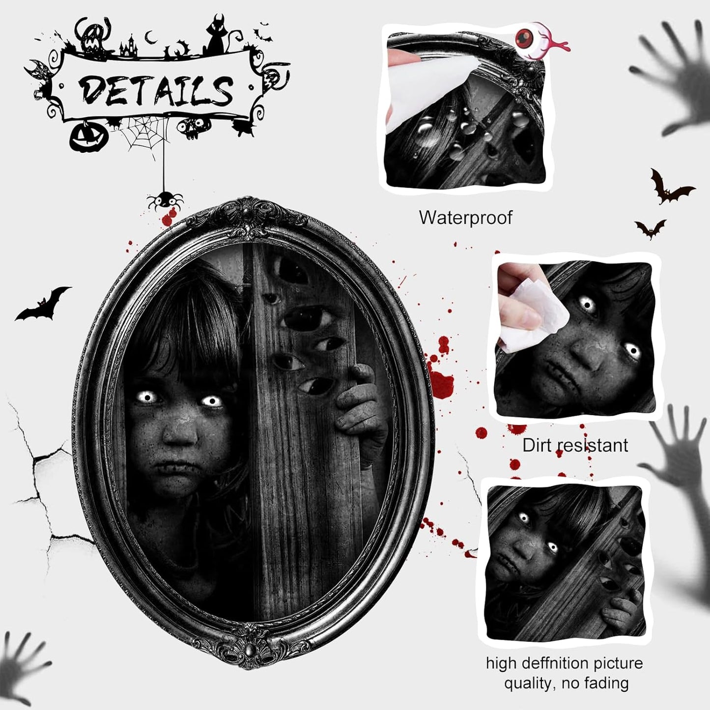 15 Halloween Gothic Creepy Skull Photos Haunted Horror Picture Frame, Waterproof Durable, with 80pcs Self Adhesive Dots Photo Decoration For Haunted Family Castle Masquerade Party 2025 Black