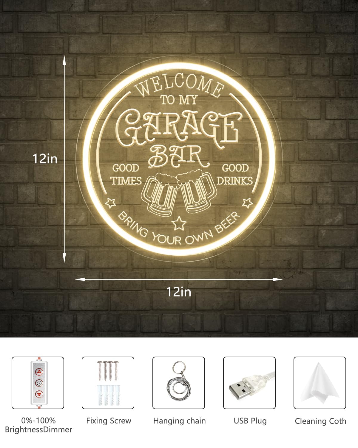 Garage Bar LED Neon Sign for Wall Art Decor, Dimmable Garage Light Up Sign for Man Dad Gifts, Neon Lights Bar Signs for Home Bar Pub Man Cave Bistro Birthday Camping Party