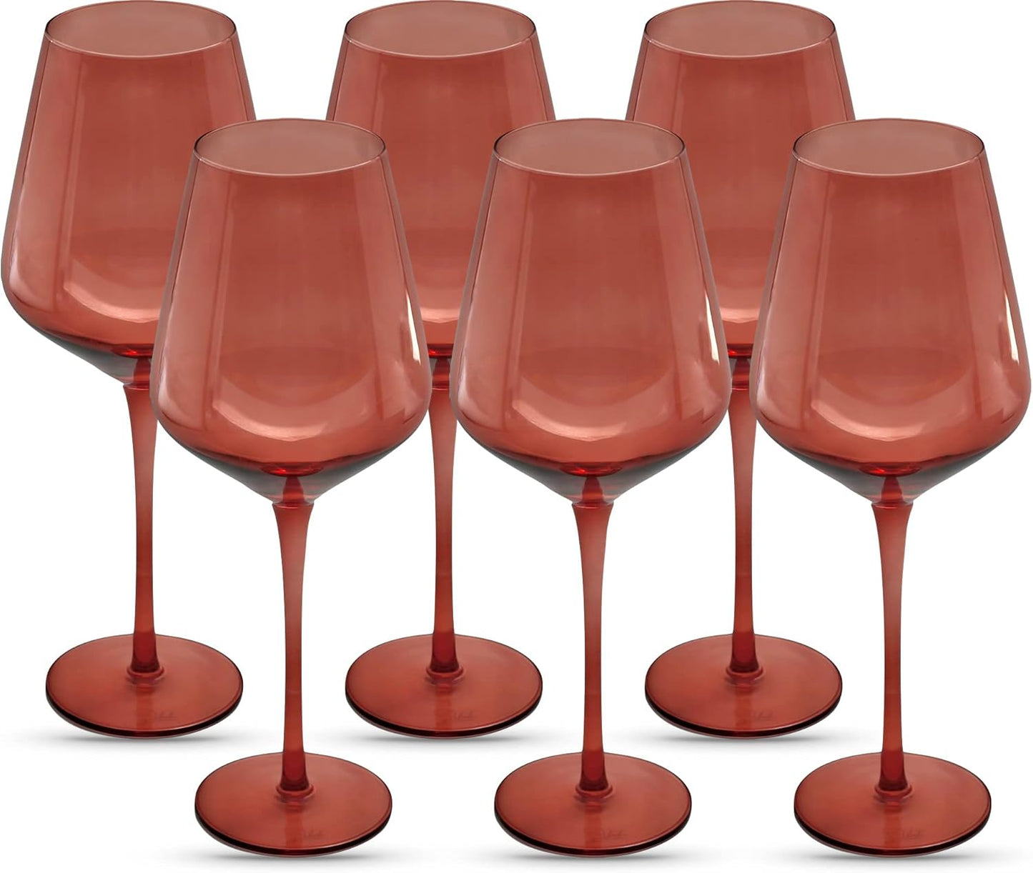 Saludi Original Dark Rose Wine Glasses, 16.5oz (Set of 6) Stemmed Single Color Red Barbie Glass - Great for All Wine Types and Occasions or Gifts - Luxury, Durable, Hand-Blown