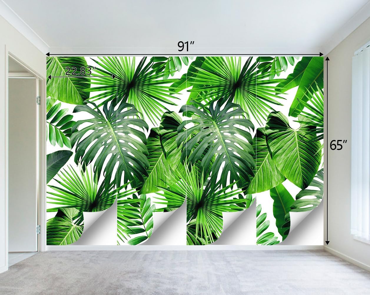 Tropical Green Botanical Leaf Wallpaper Bedroom Plant Mural Room Decor Living Room tv Background Large Wall Mural - 91"x65" (Not Peel and Stick)