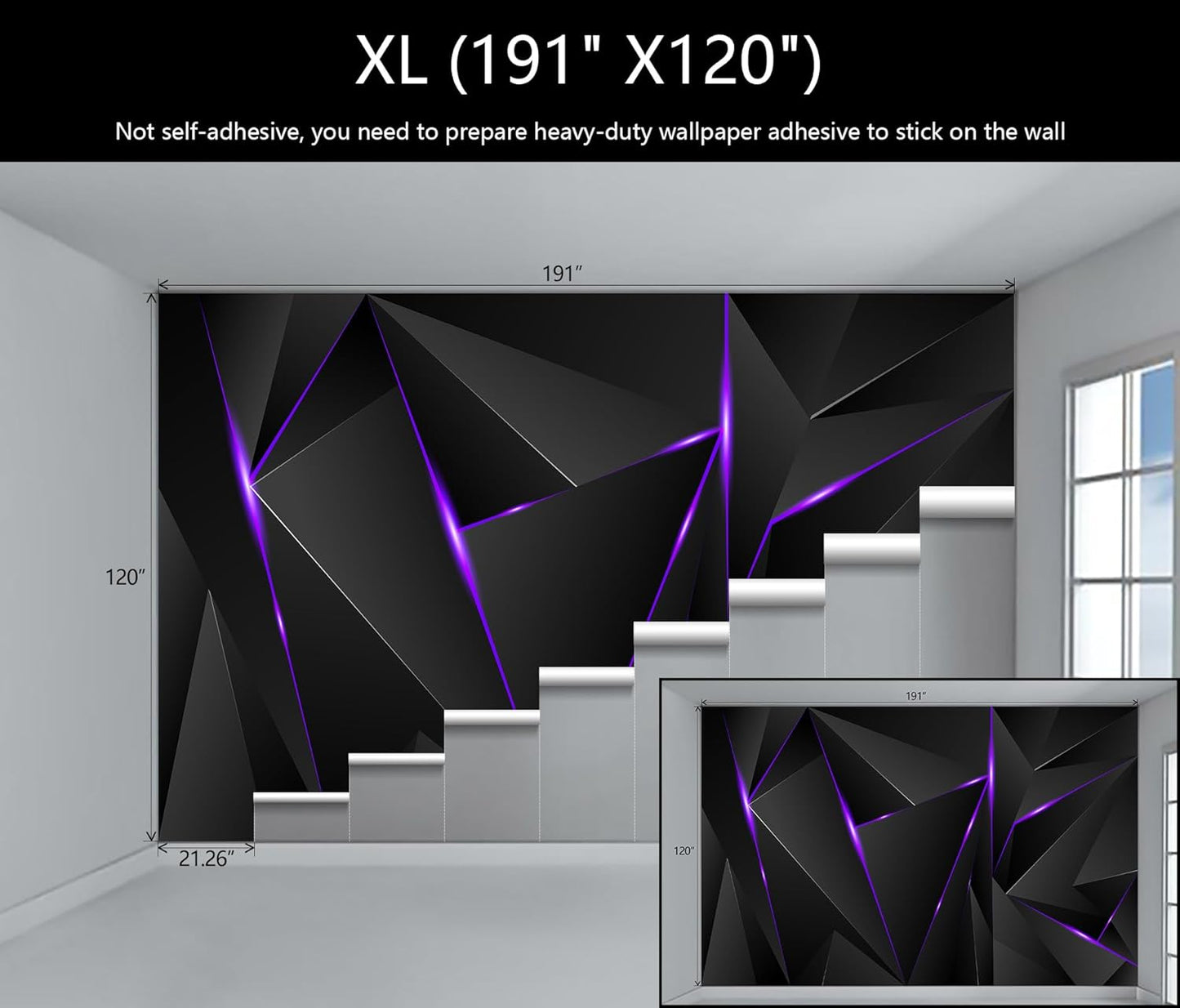 WFBHUA-3d Black Geometric Wallpaper Purple Lines Large Background Wall Mural for Bedroom Living Room (No Peel and Stick)
